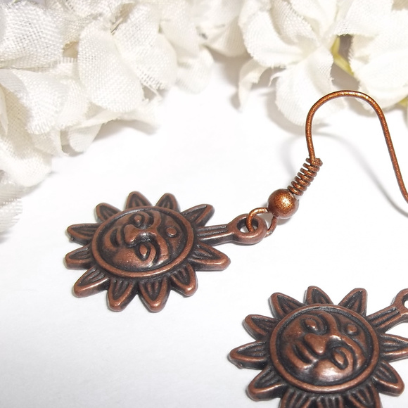 Earrings Copper Sun Boho Bohemian Style Set 3411 - Picture 4 of 6